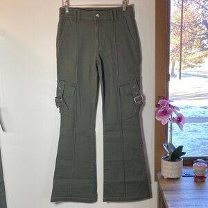 SO Women's Green Flare Cargo Jeans